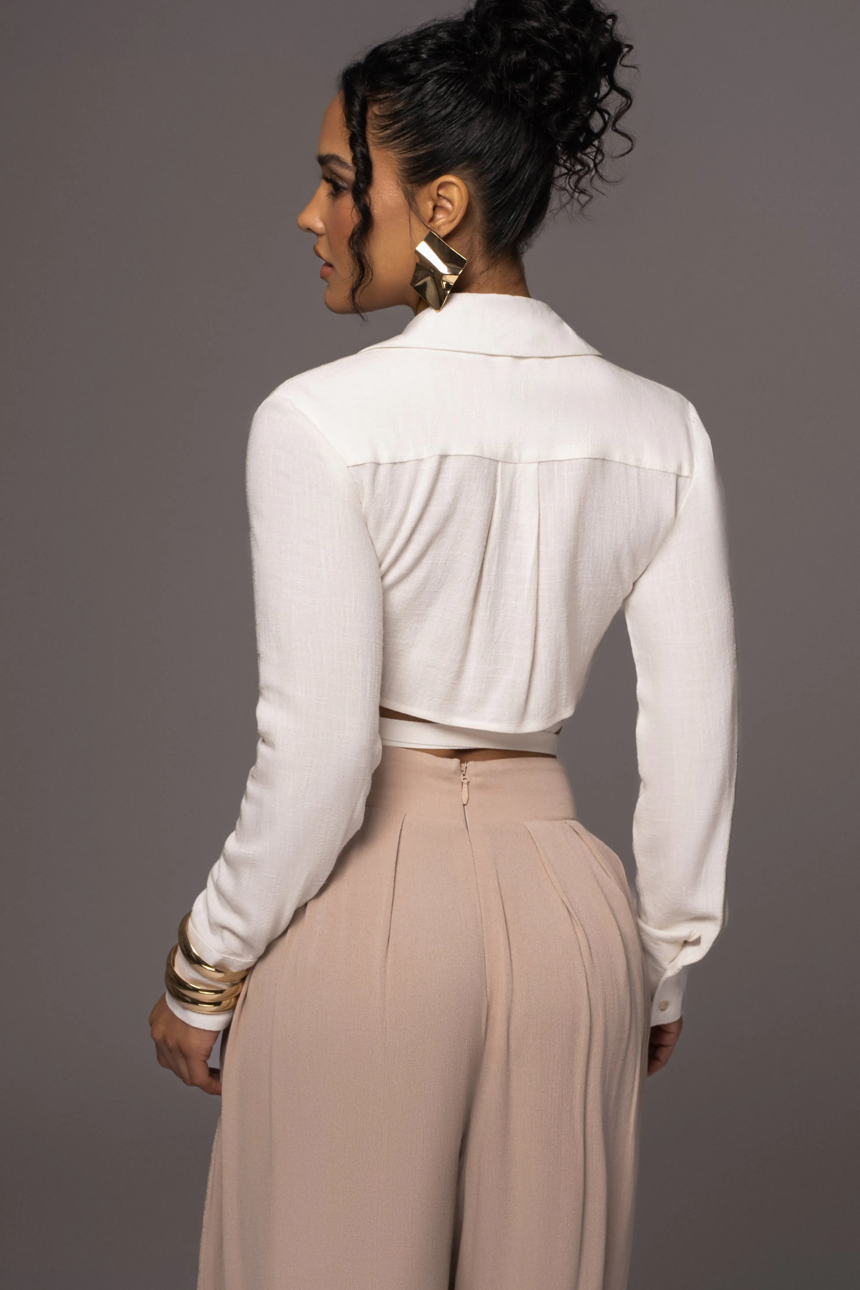 White Drift Away Linen Wrap Top