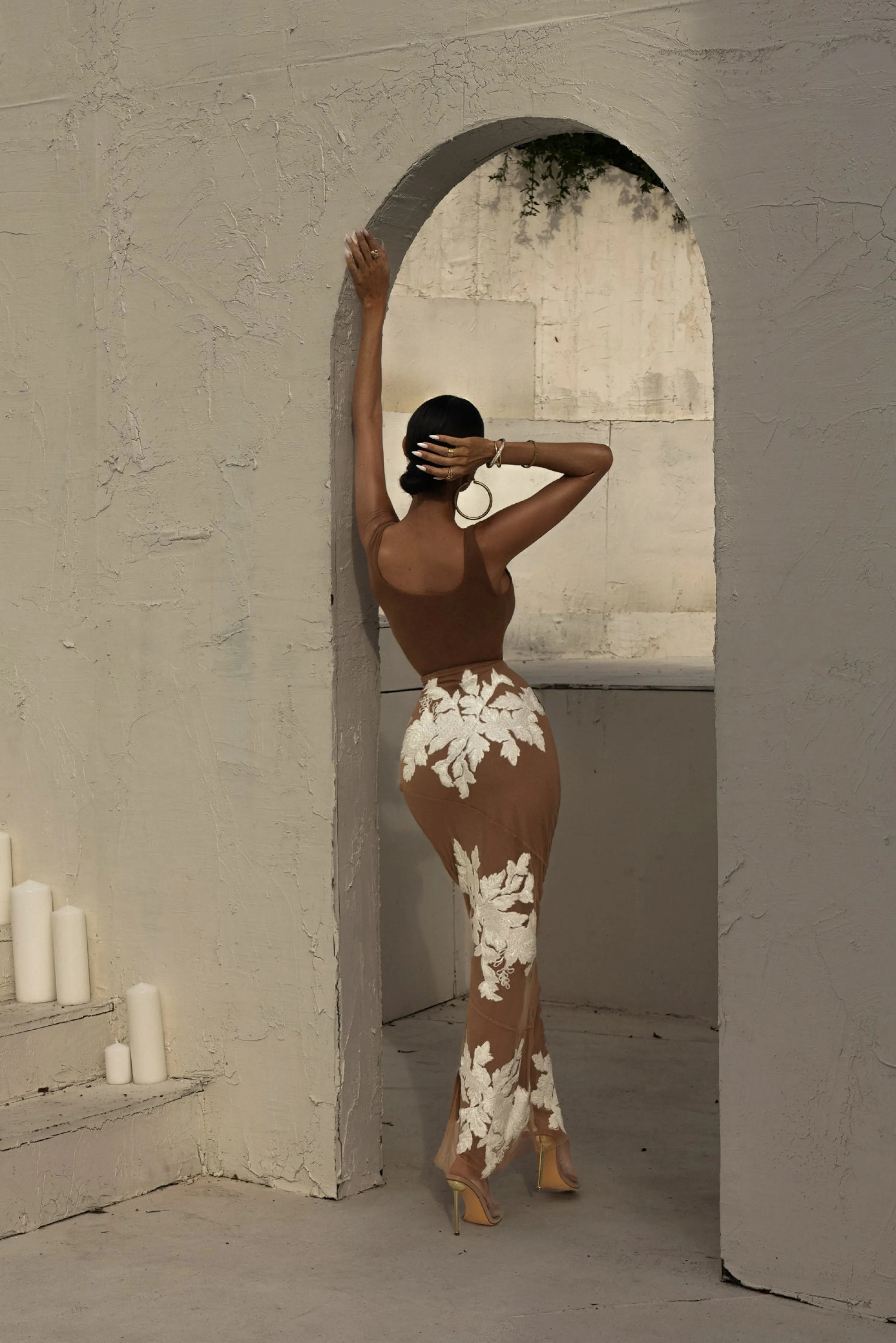 White Edena Embroidered Midi Skirt