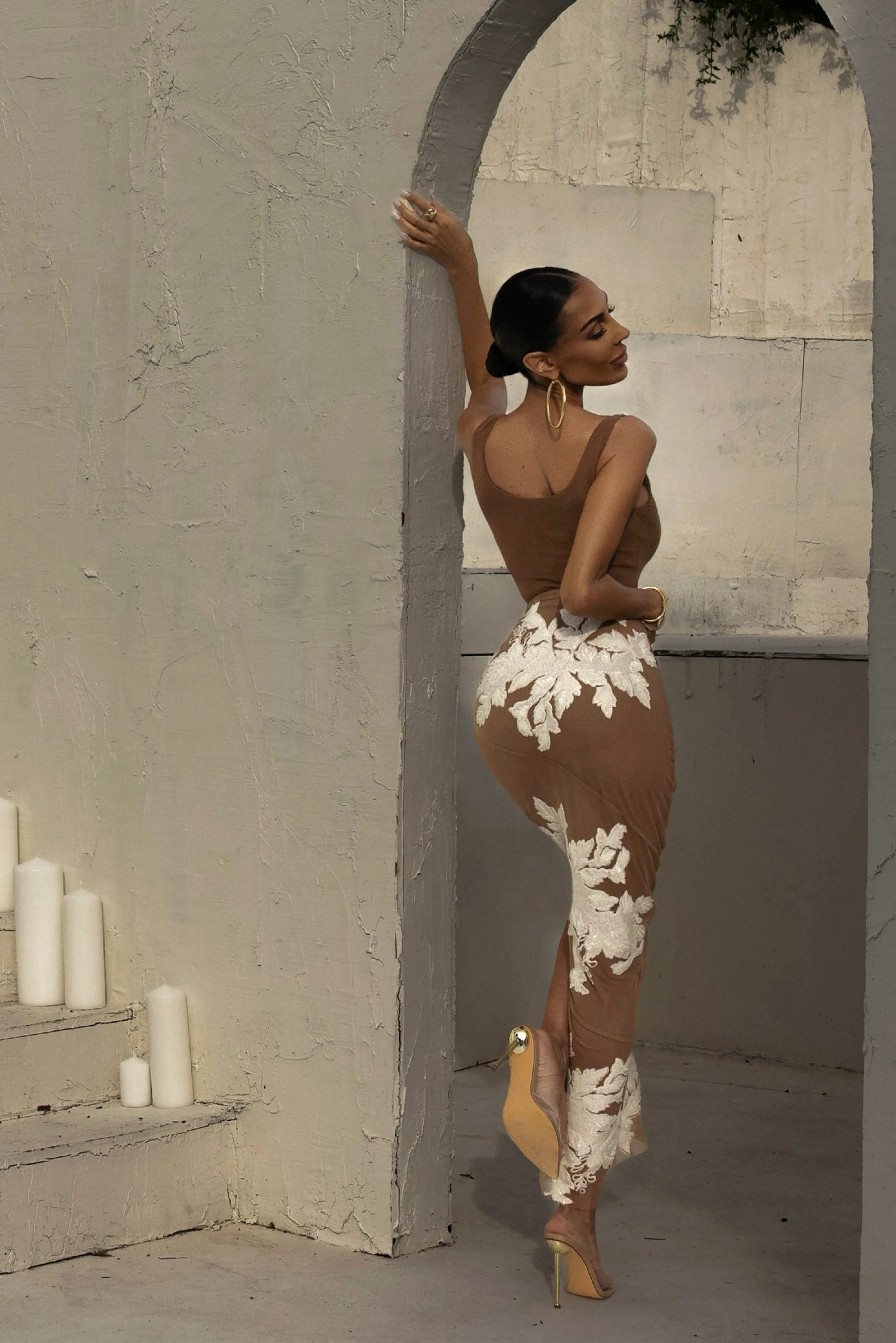 White Edena Embroidered Midi Skirt