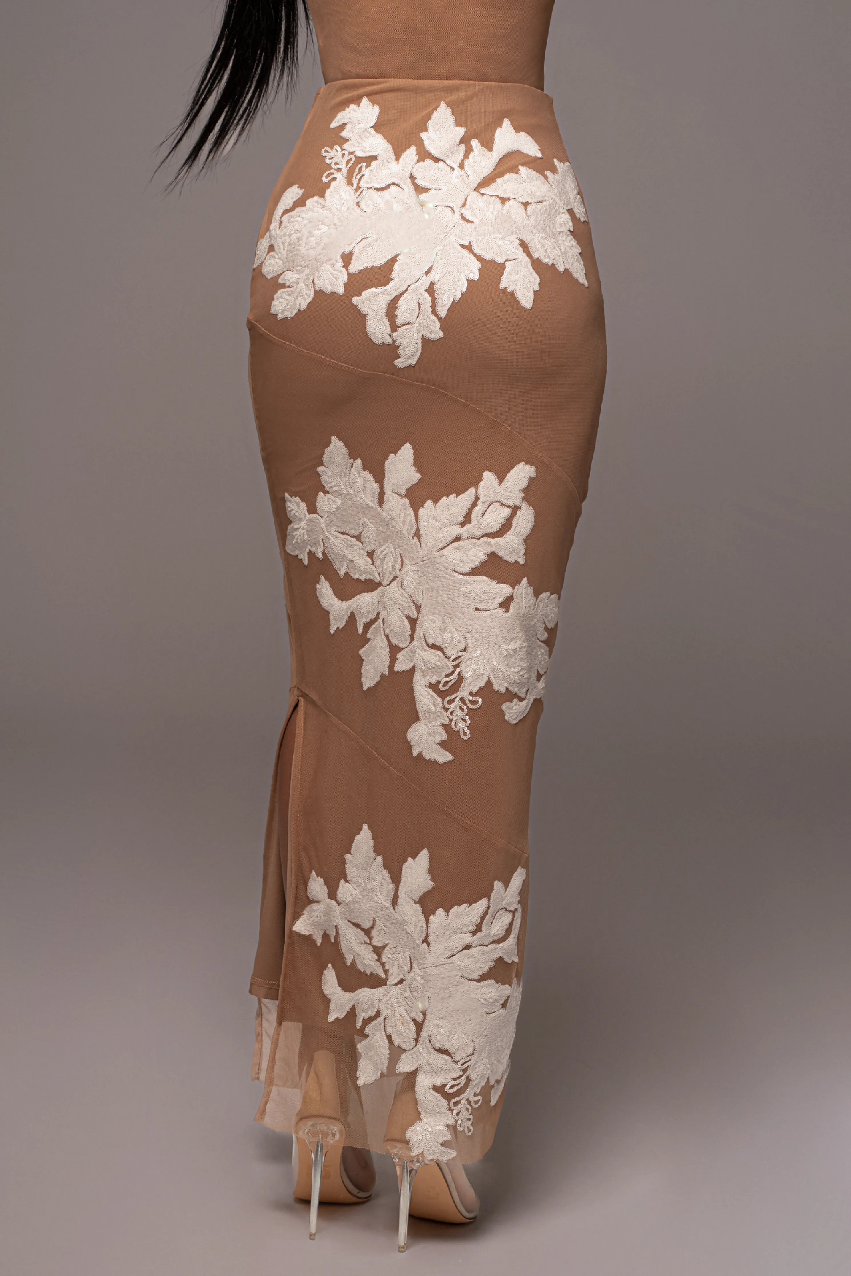 White Edena Embroidered Midi Skirt