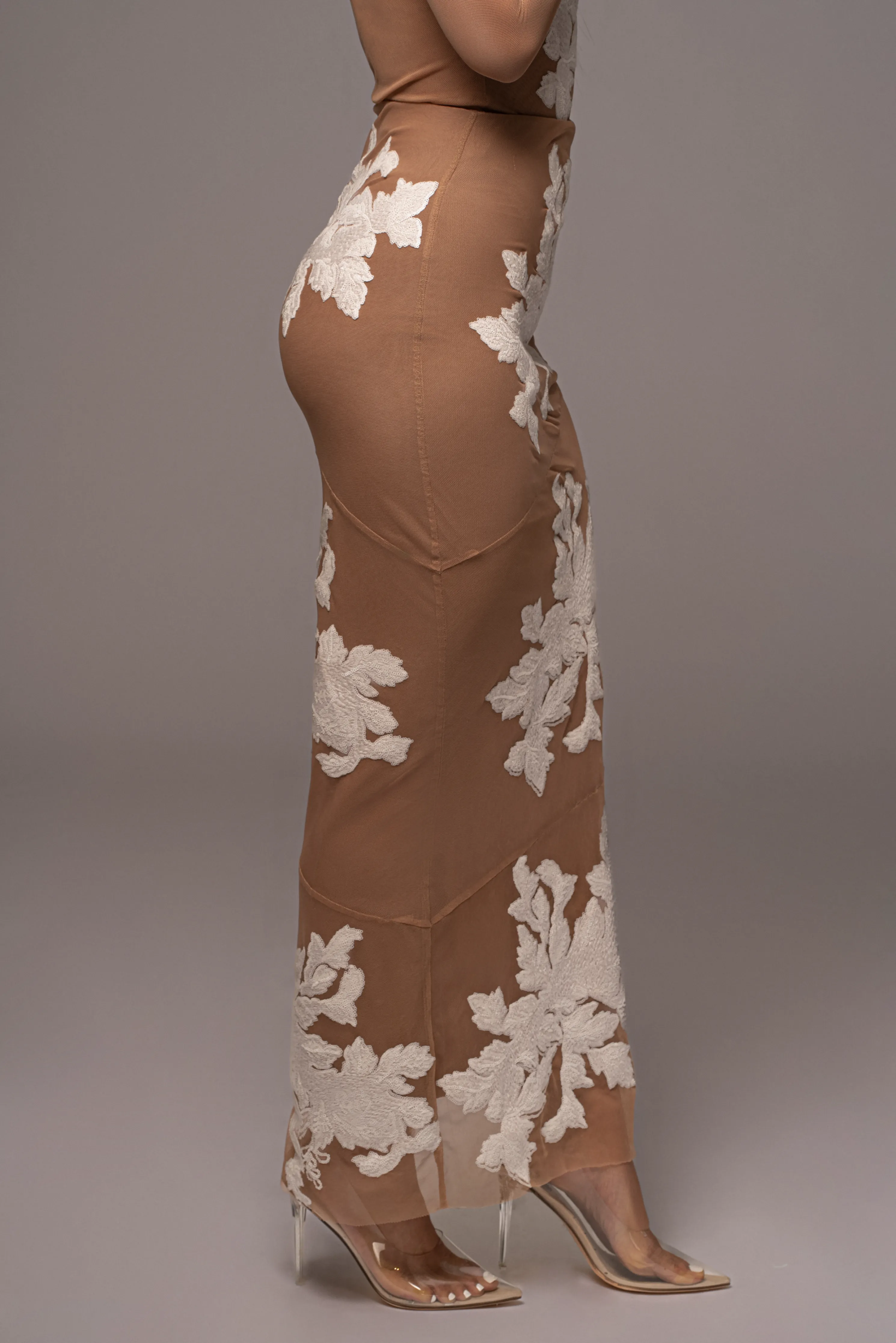 White Edena Embroidered Midi Skirt