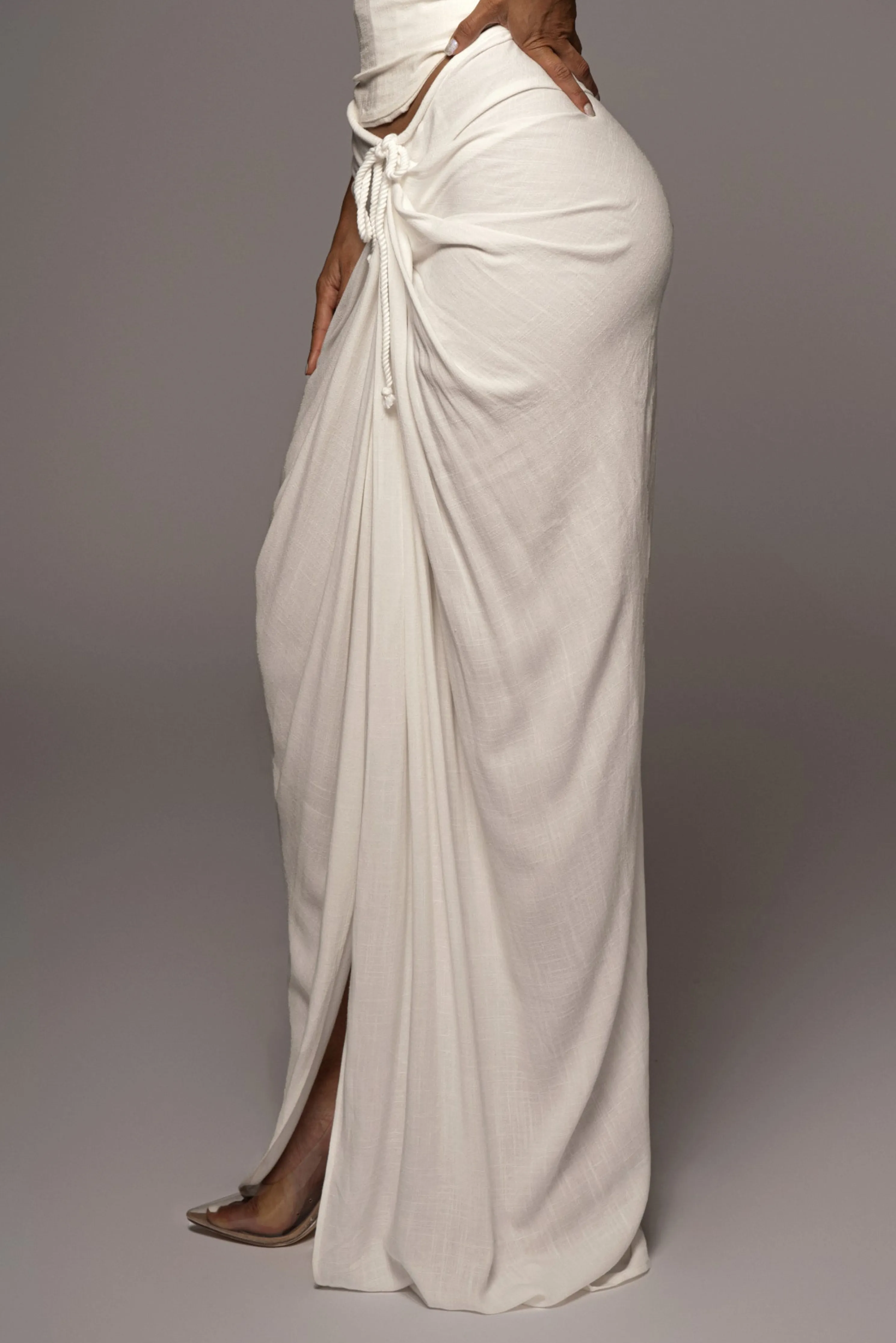 White Noelia Linen Slit Skirt