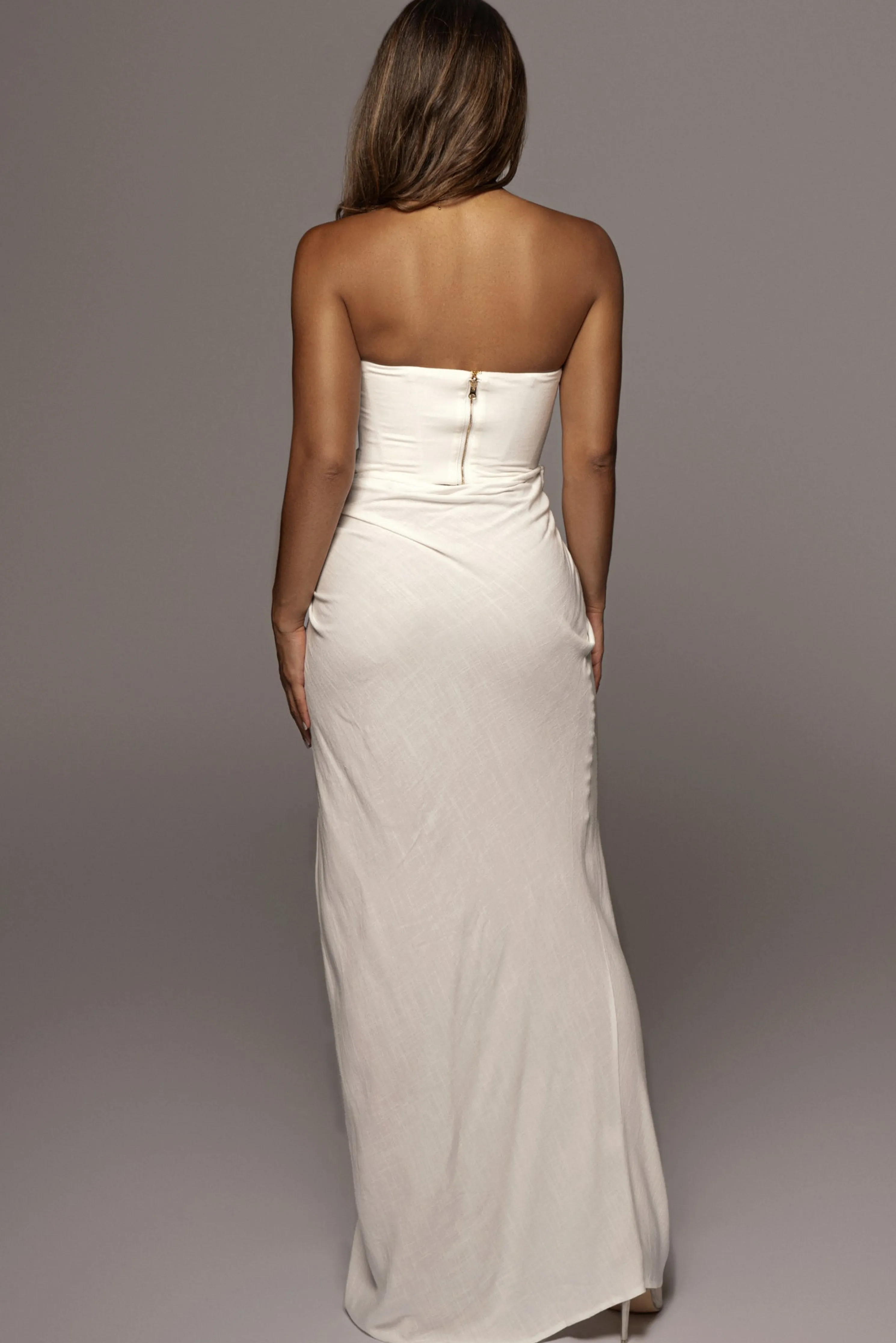 White Noelia Linen Slit Skirt