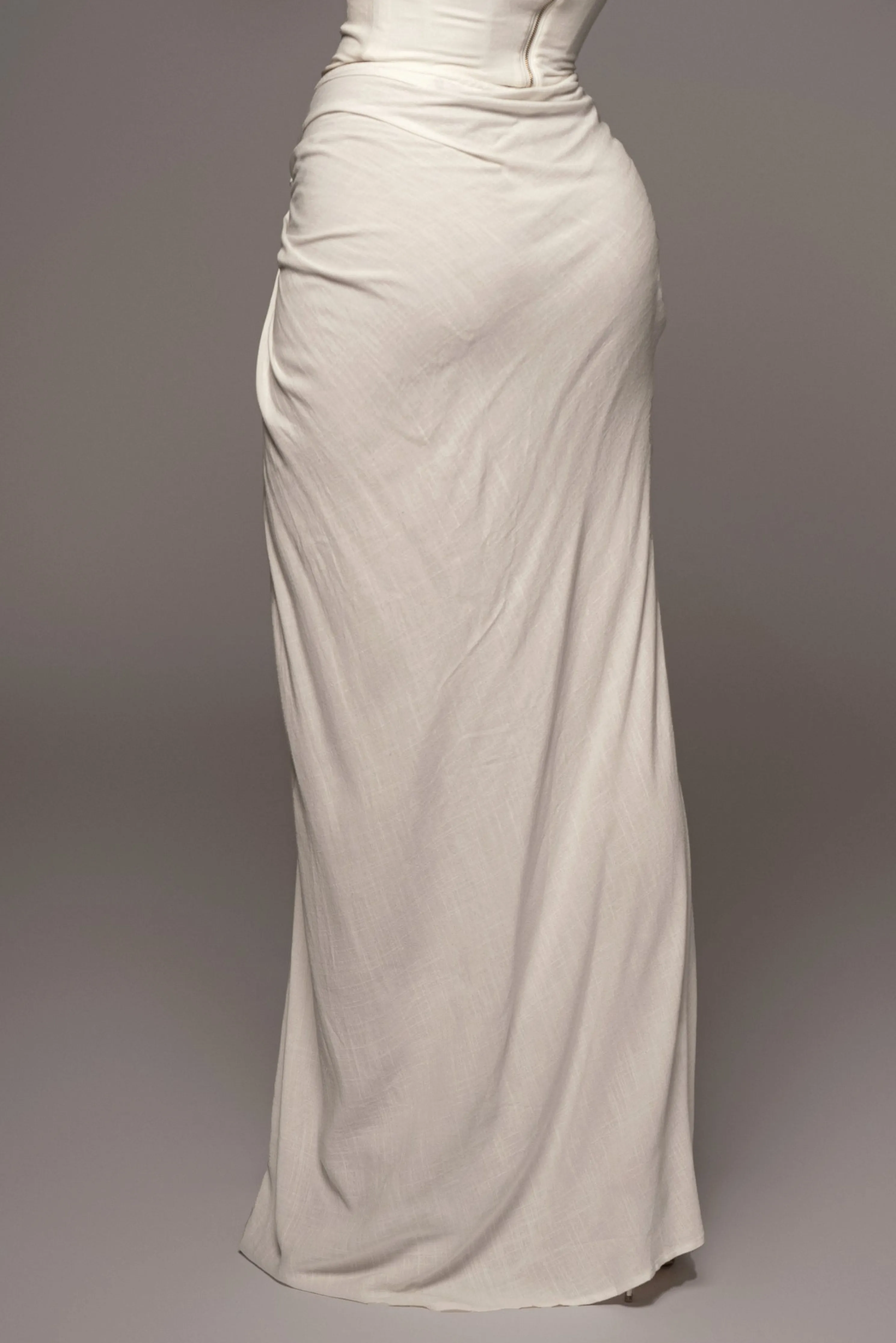 White Noelia Linen Slit Skirt
