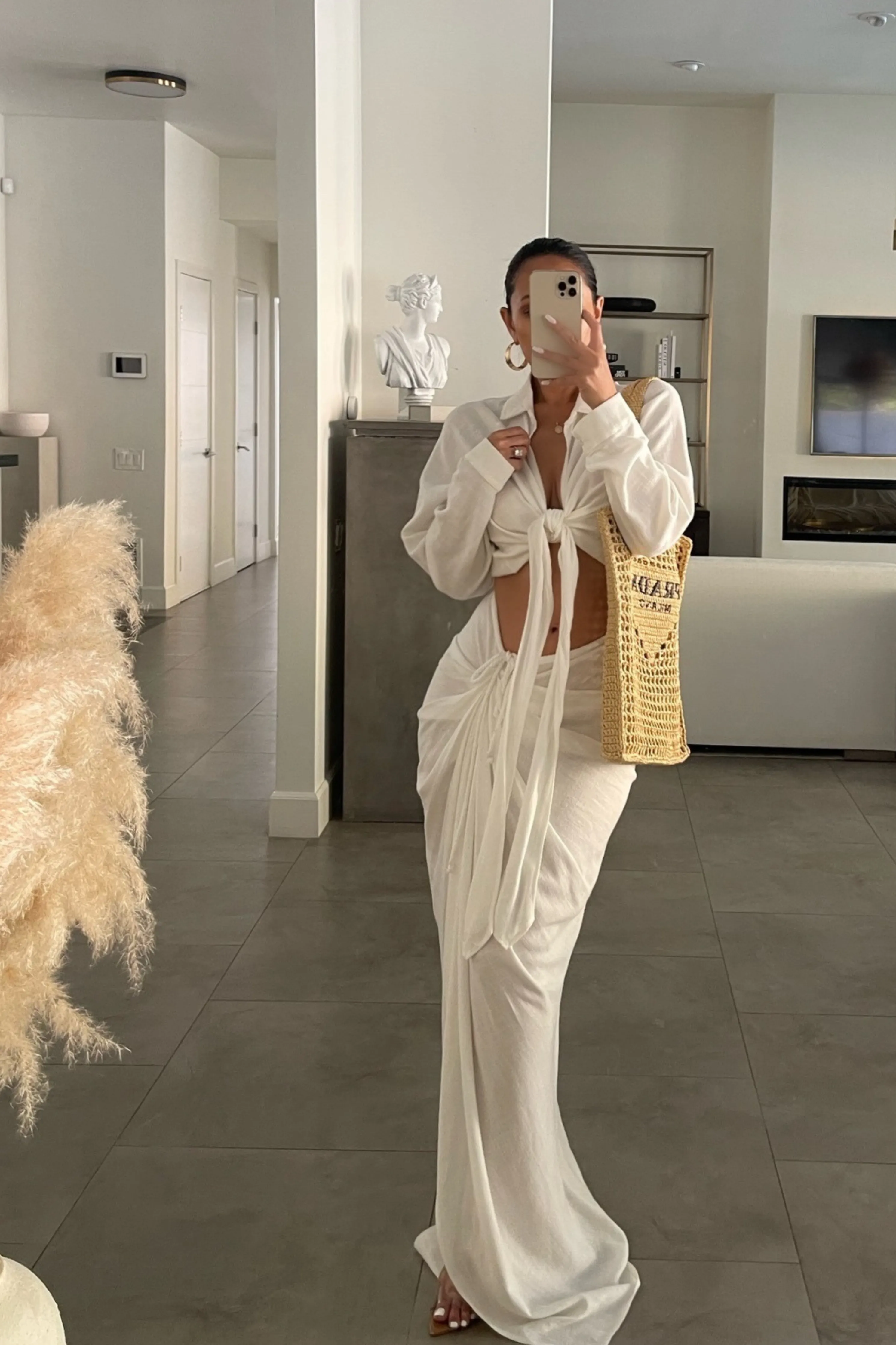 White Noelia Linen Slit Skirt