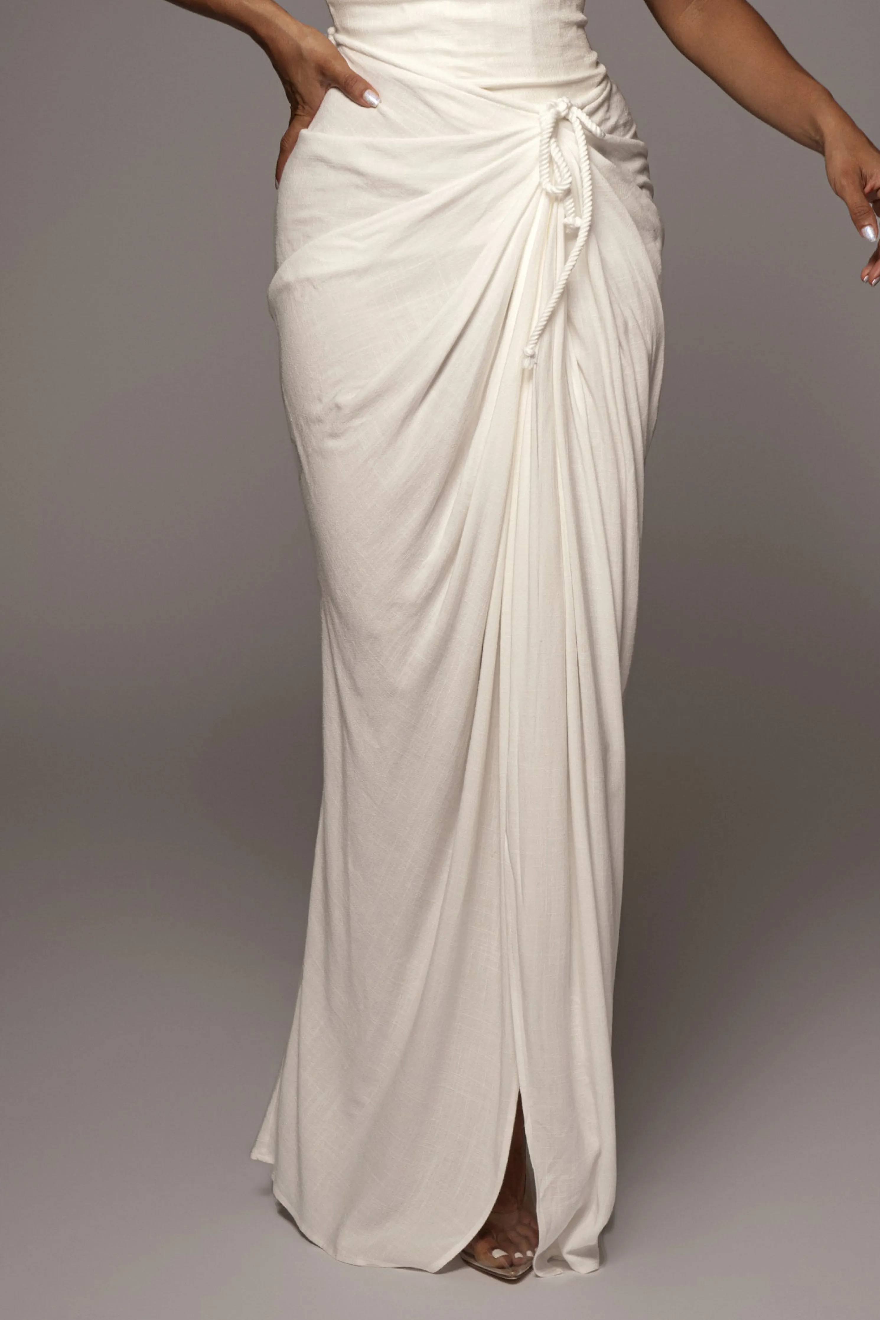 White Noelia Linen Slit Skirt