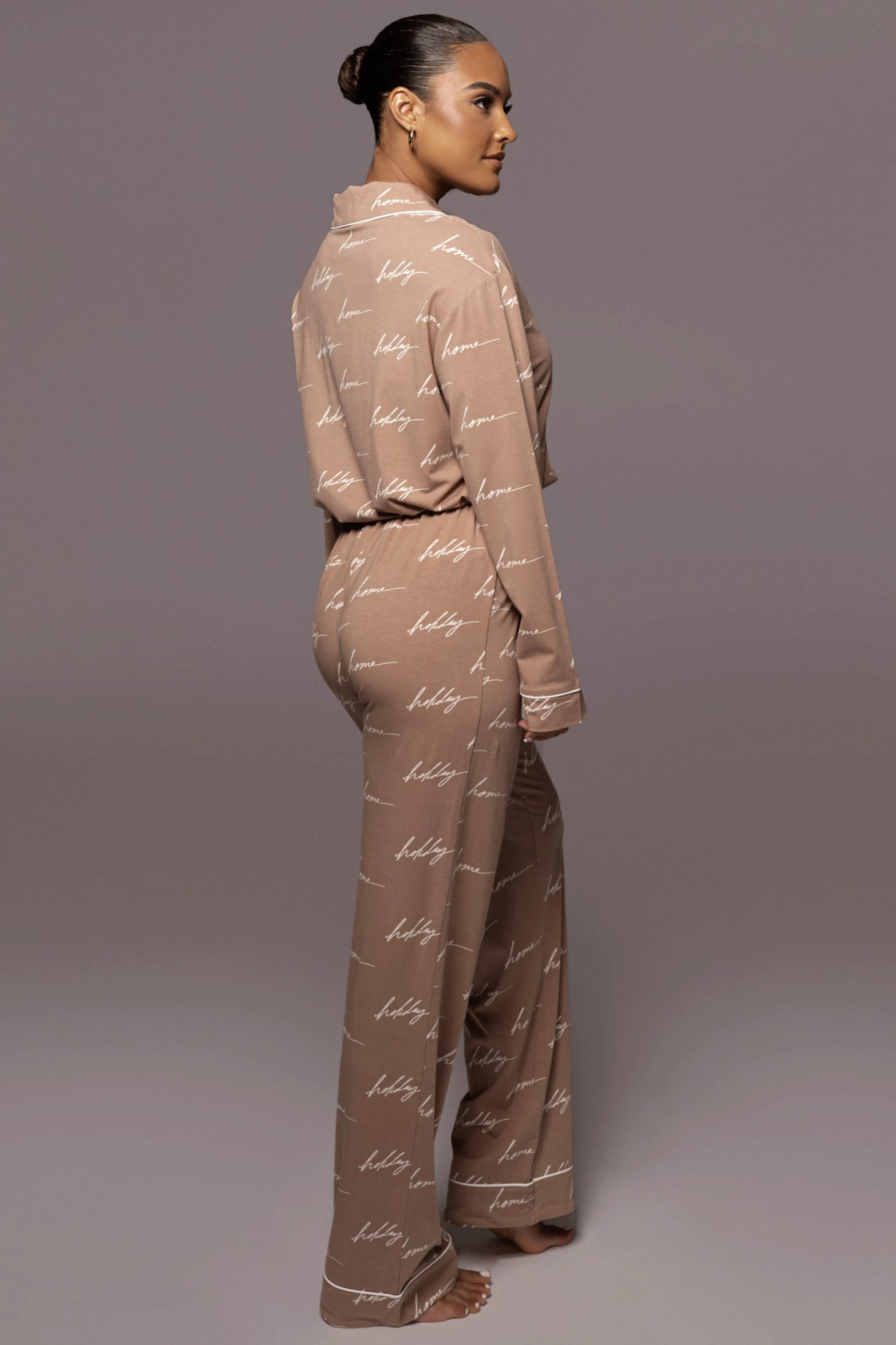 White/Tan Home For The Holiday Adult Pajama Set