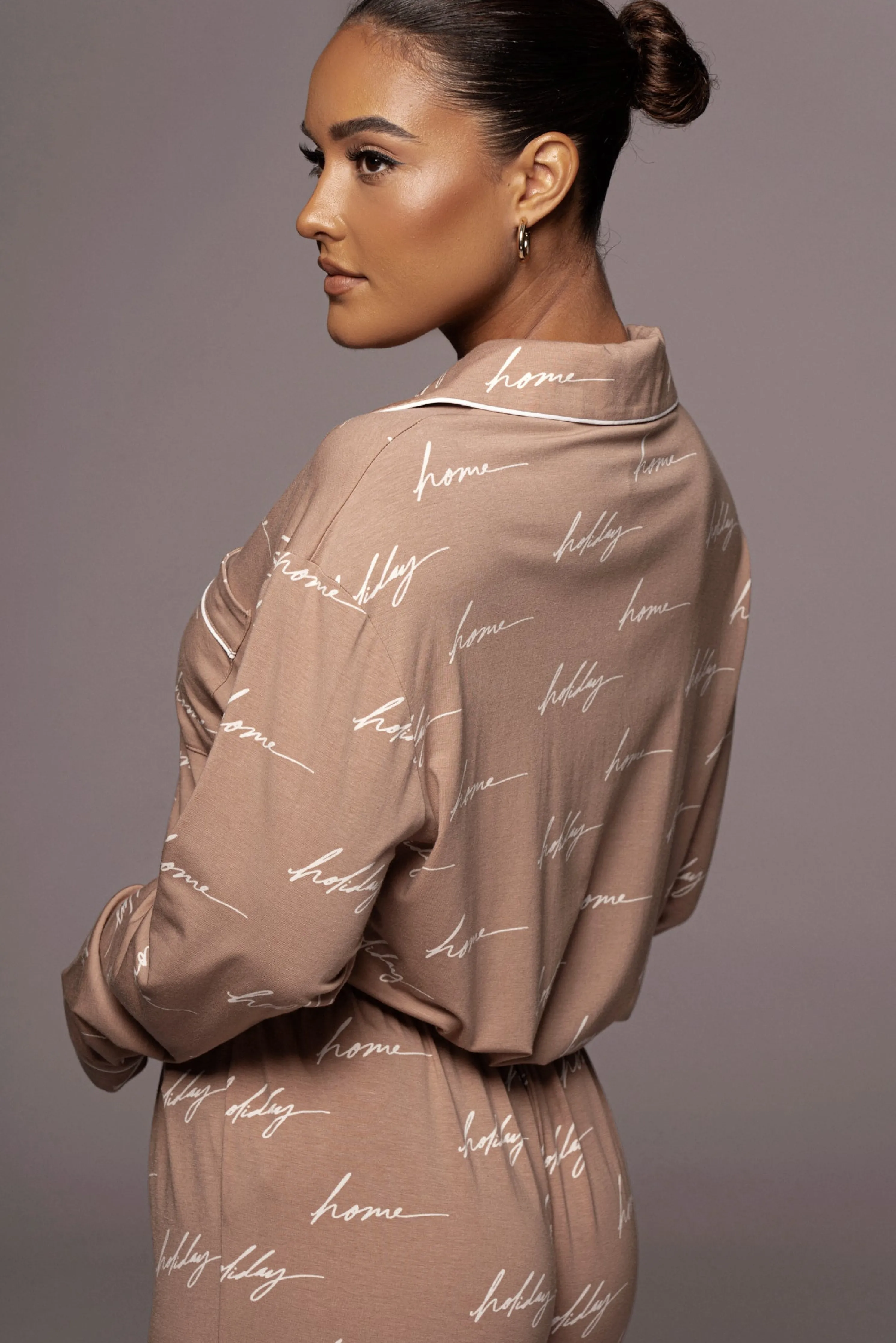 White/Tan Home For The Holiday Adult Pajama Set