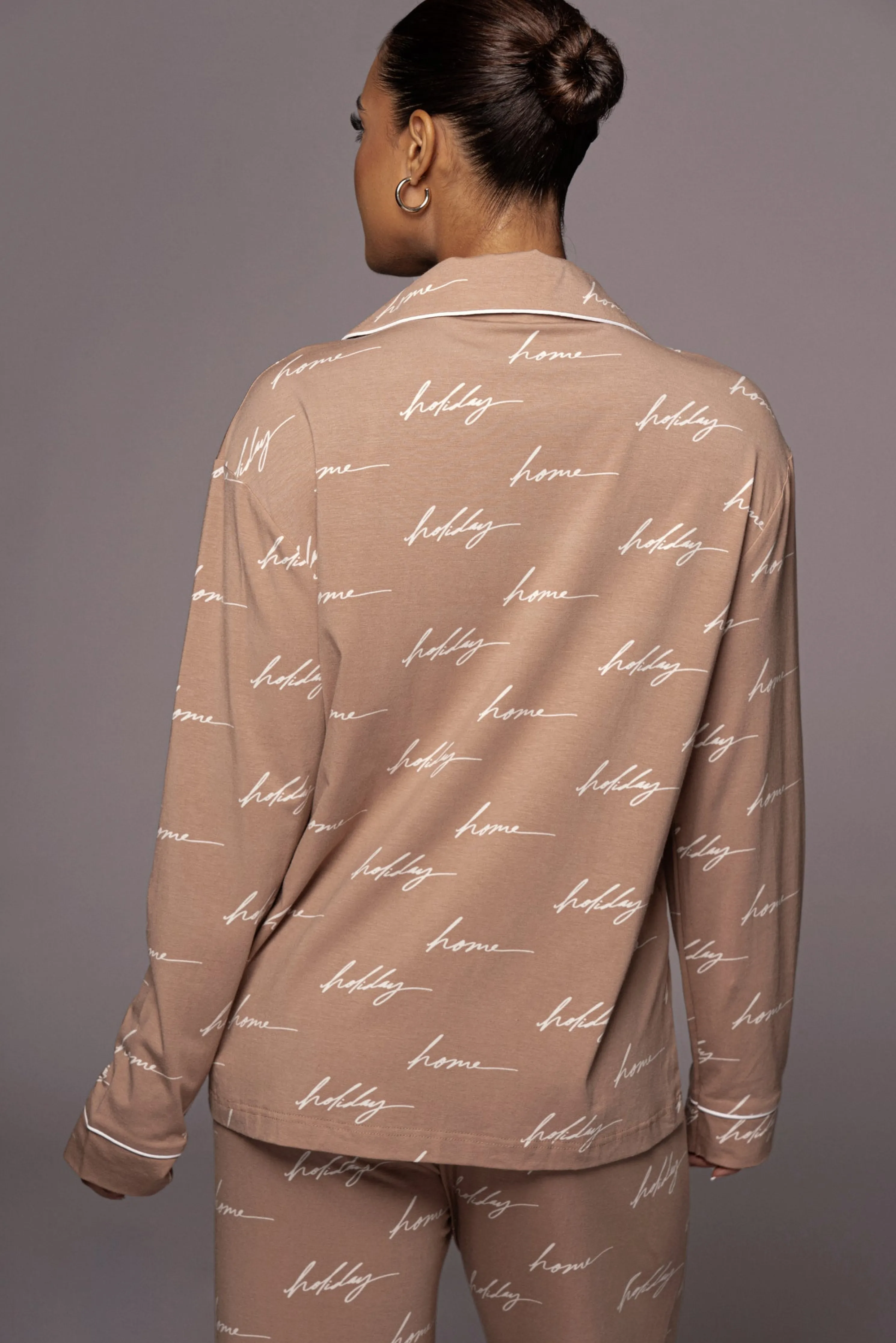 White/Tan Home For The Holiday Adult Pajama Set