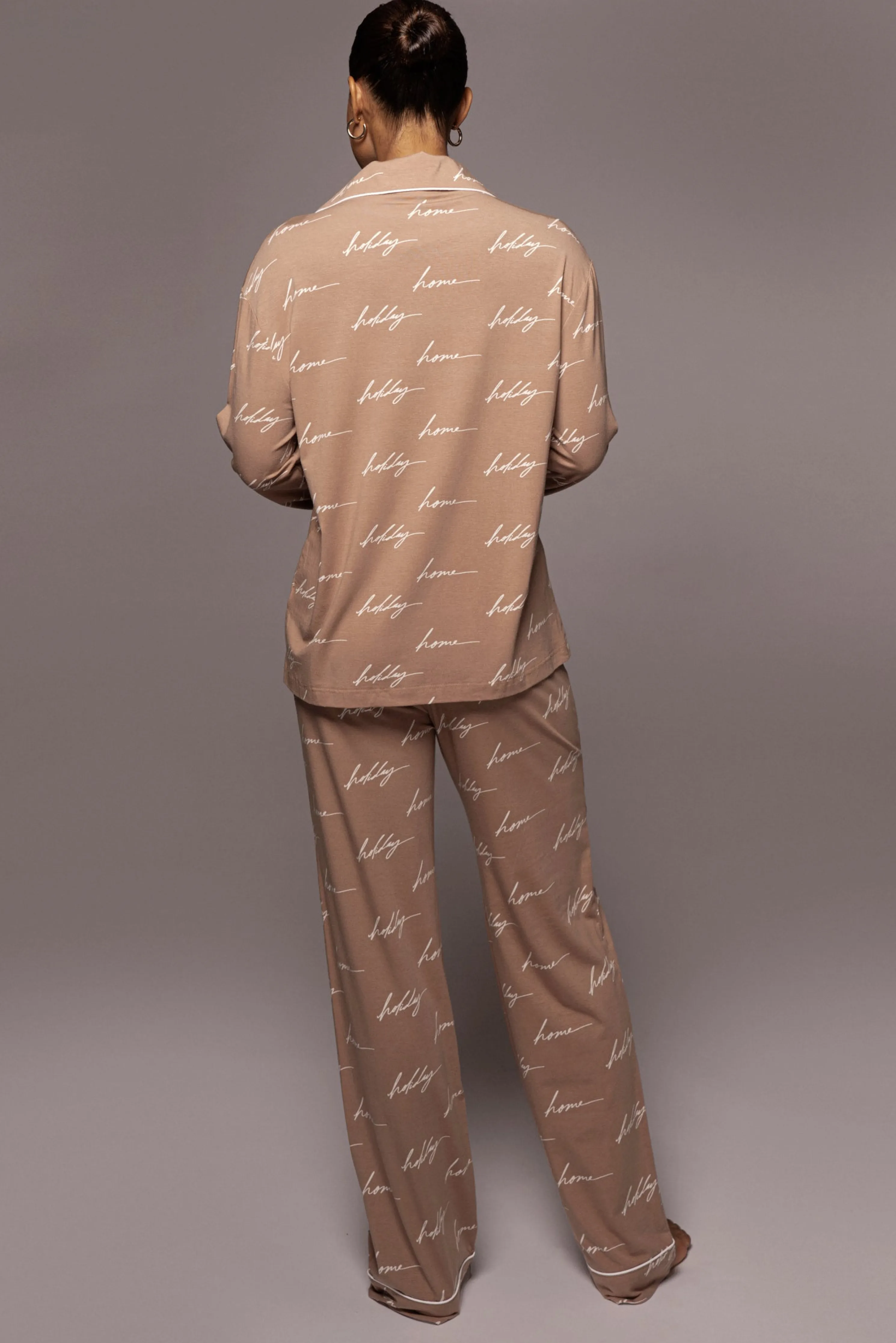 White/Tan Home For The Holiday Adult Pajama Set