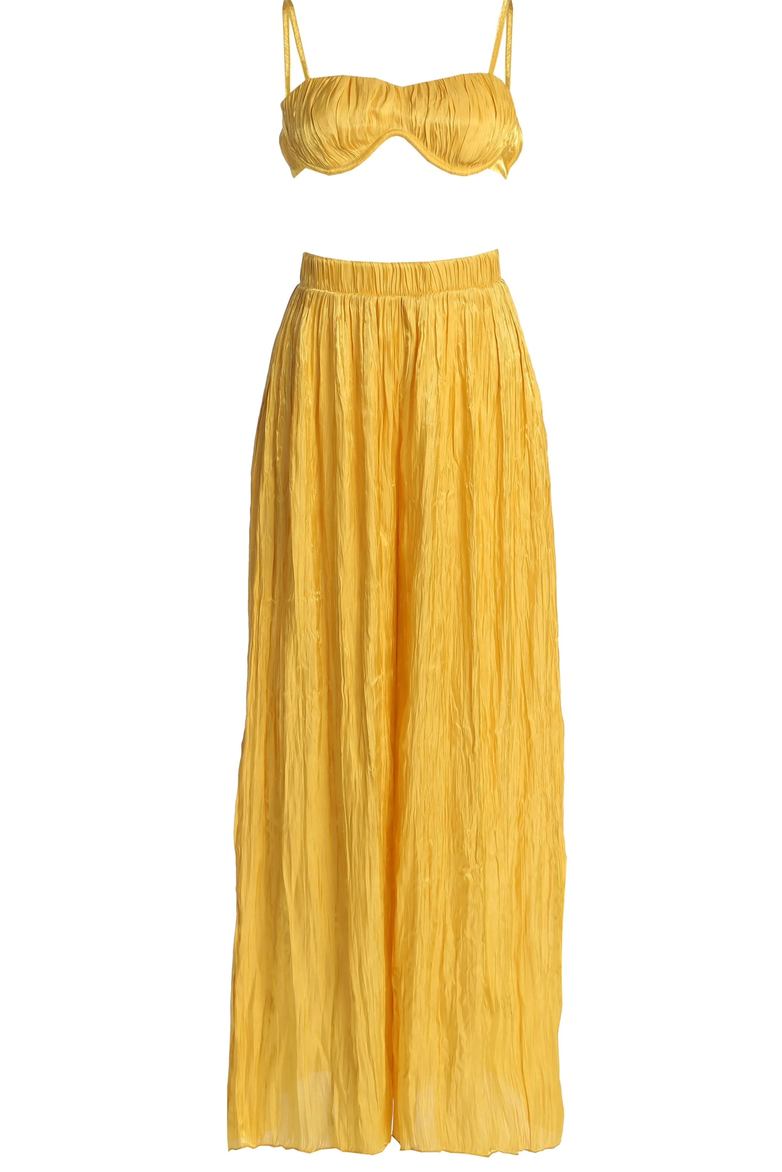 Yellow Lets Get Away Satin Pant Set