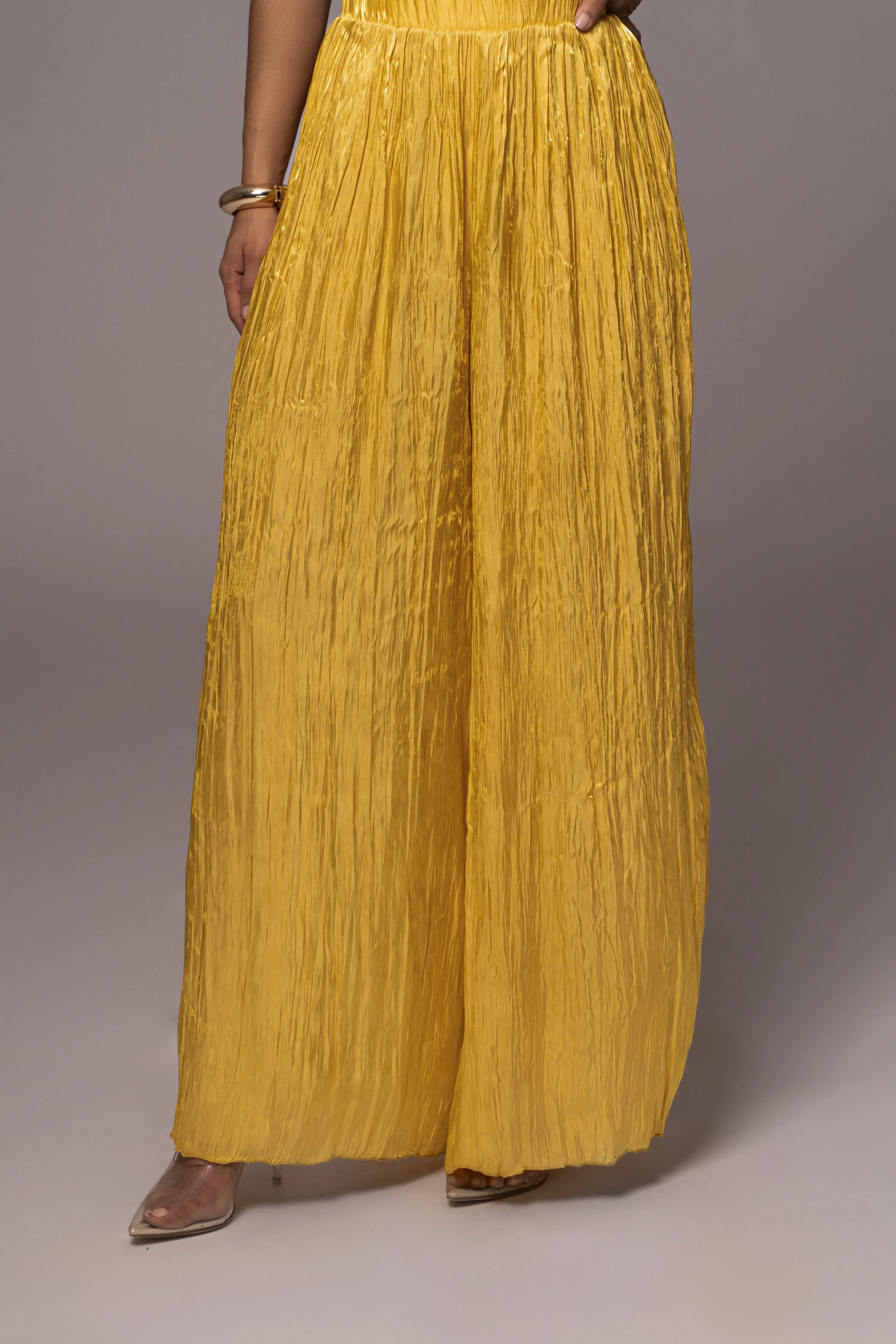 Yellow Lets Get Away Satin Pant Set