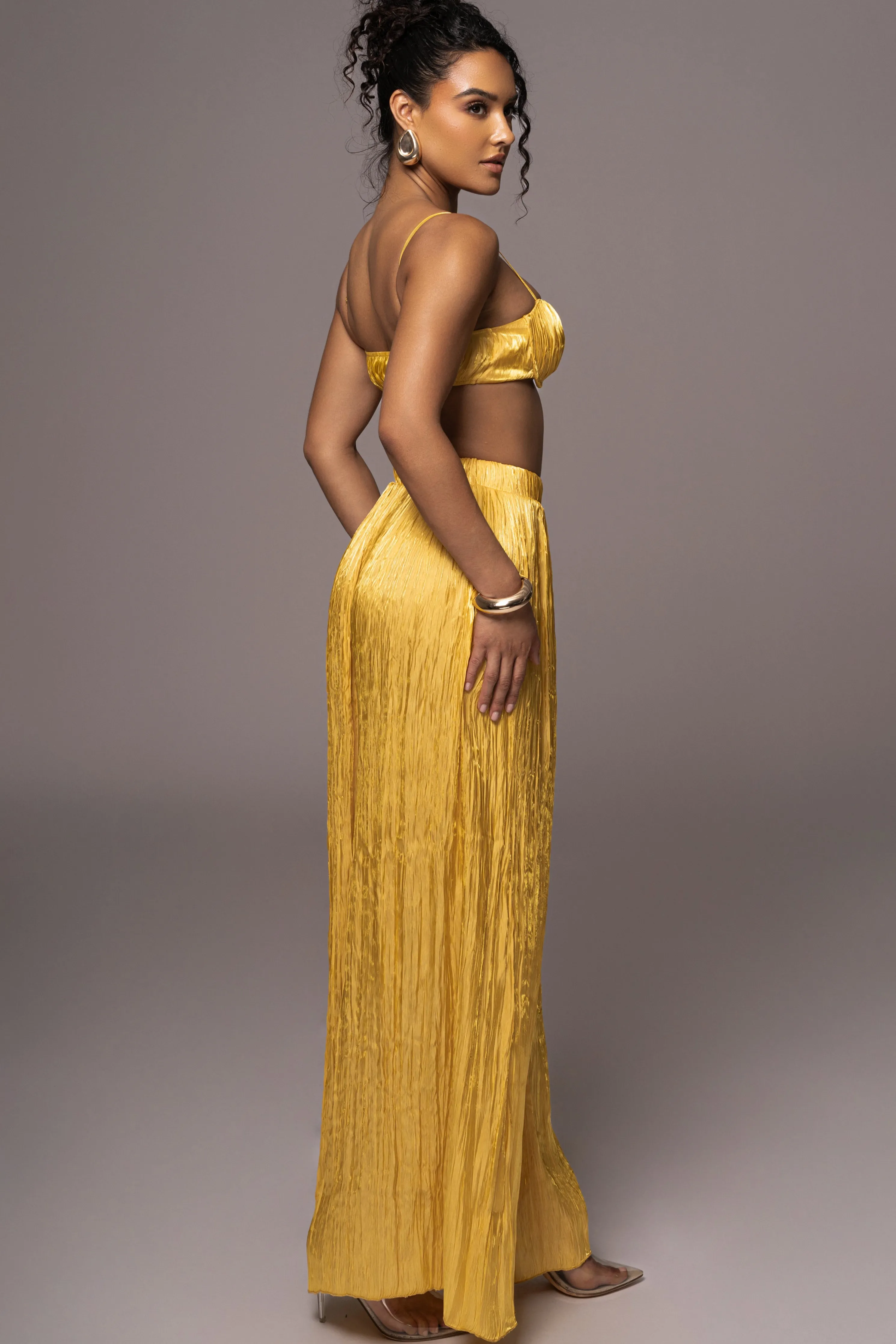 Yellow Lets Get Away Satin Pant Set