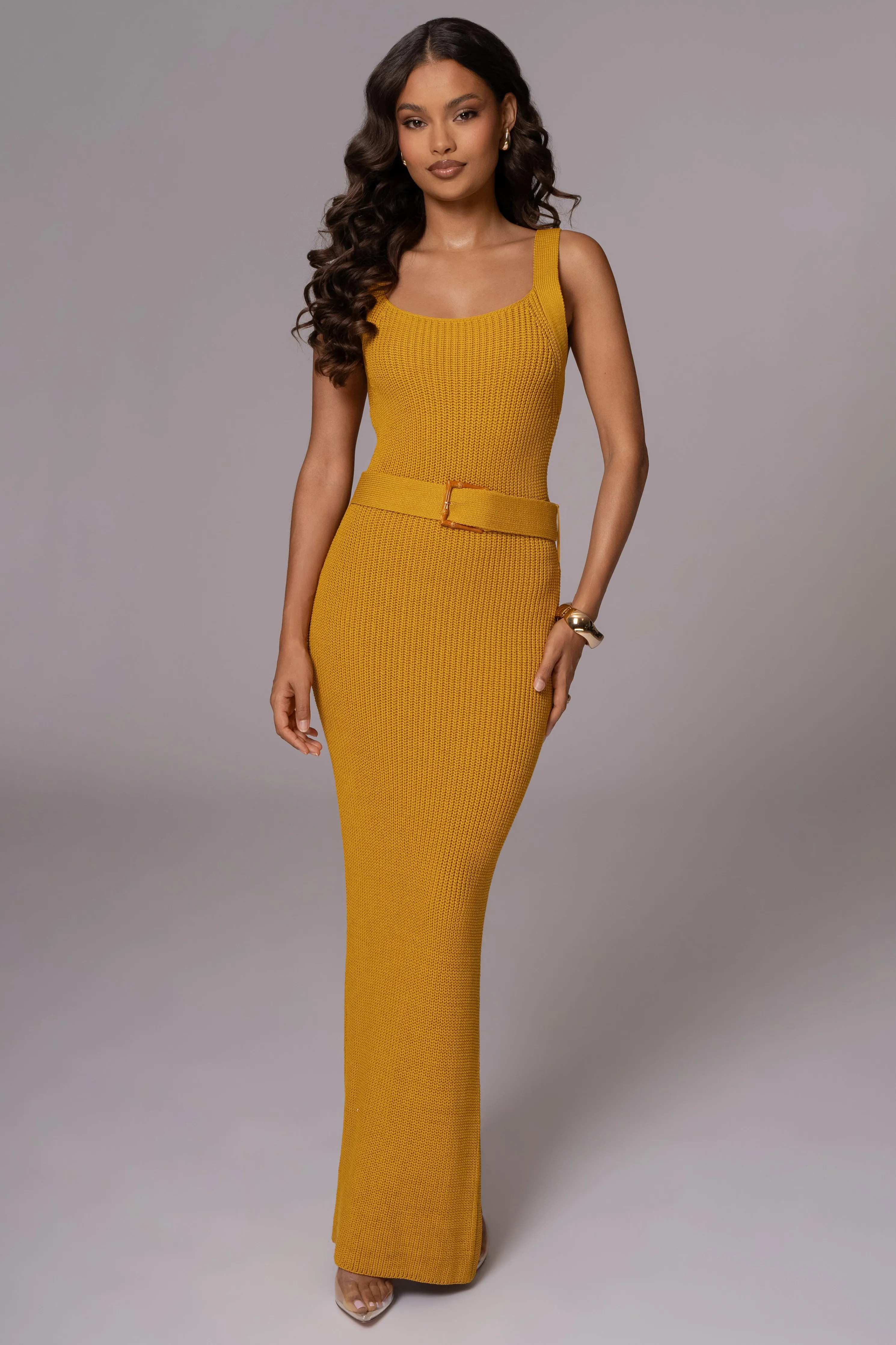Yellow Moonrise Ribbed Maxi Dress