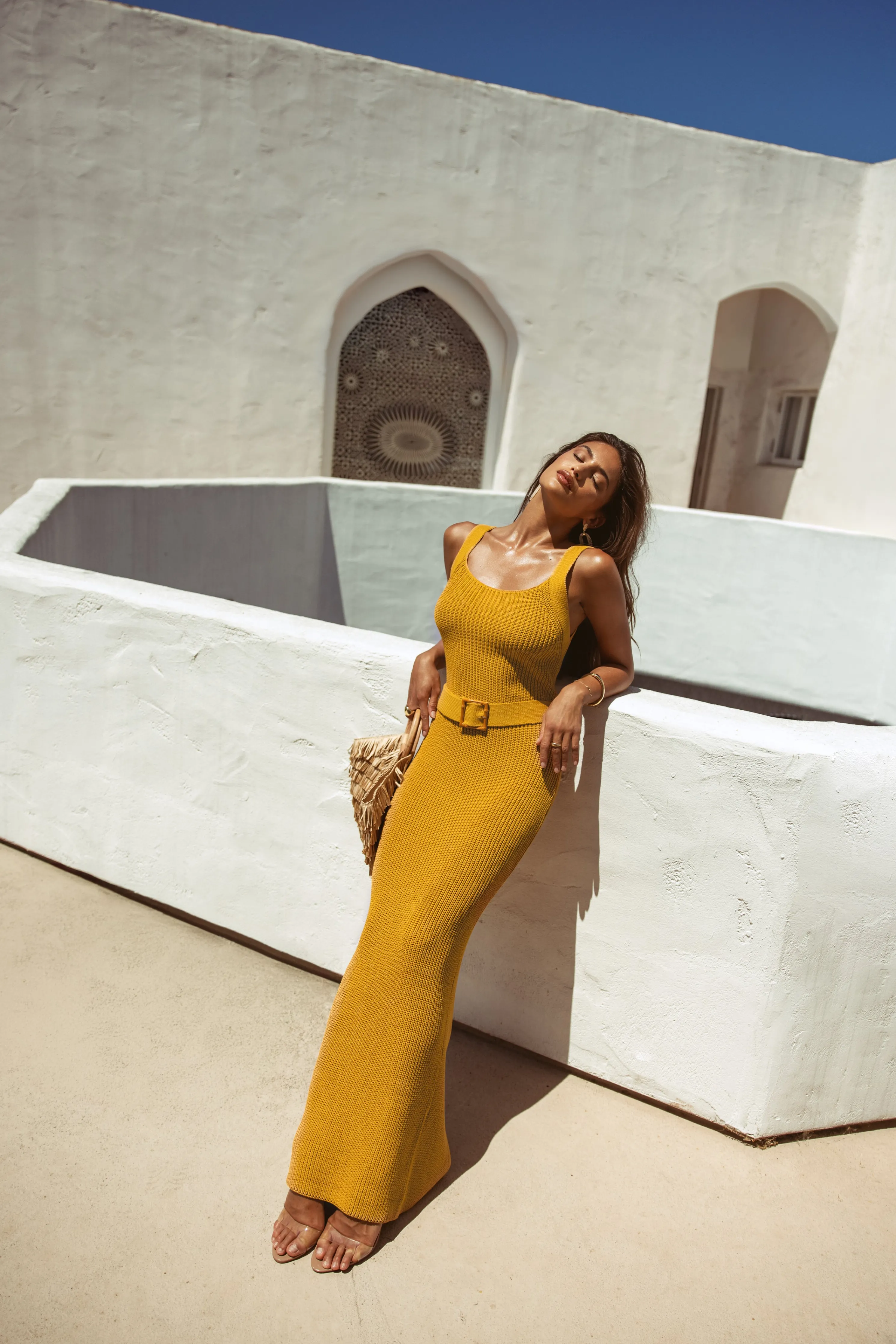 Yellow Moonrise Ribbed Maxi Dress