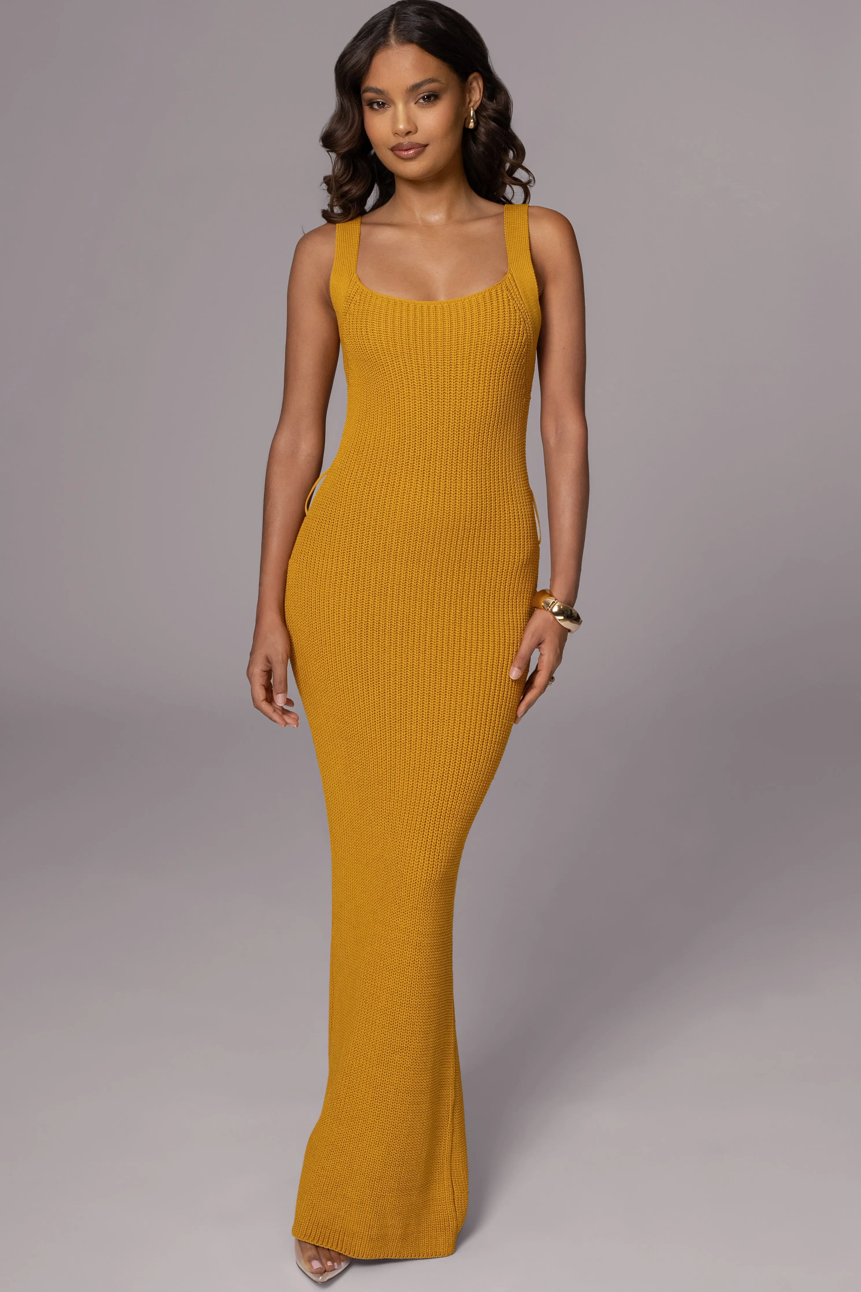 Yellow Moonrise Ribbed Maxi Dress