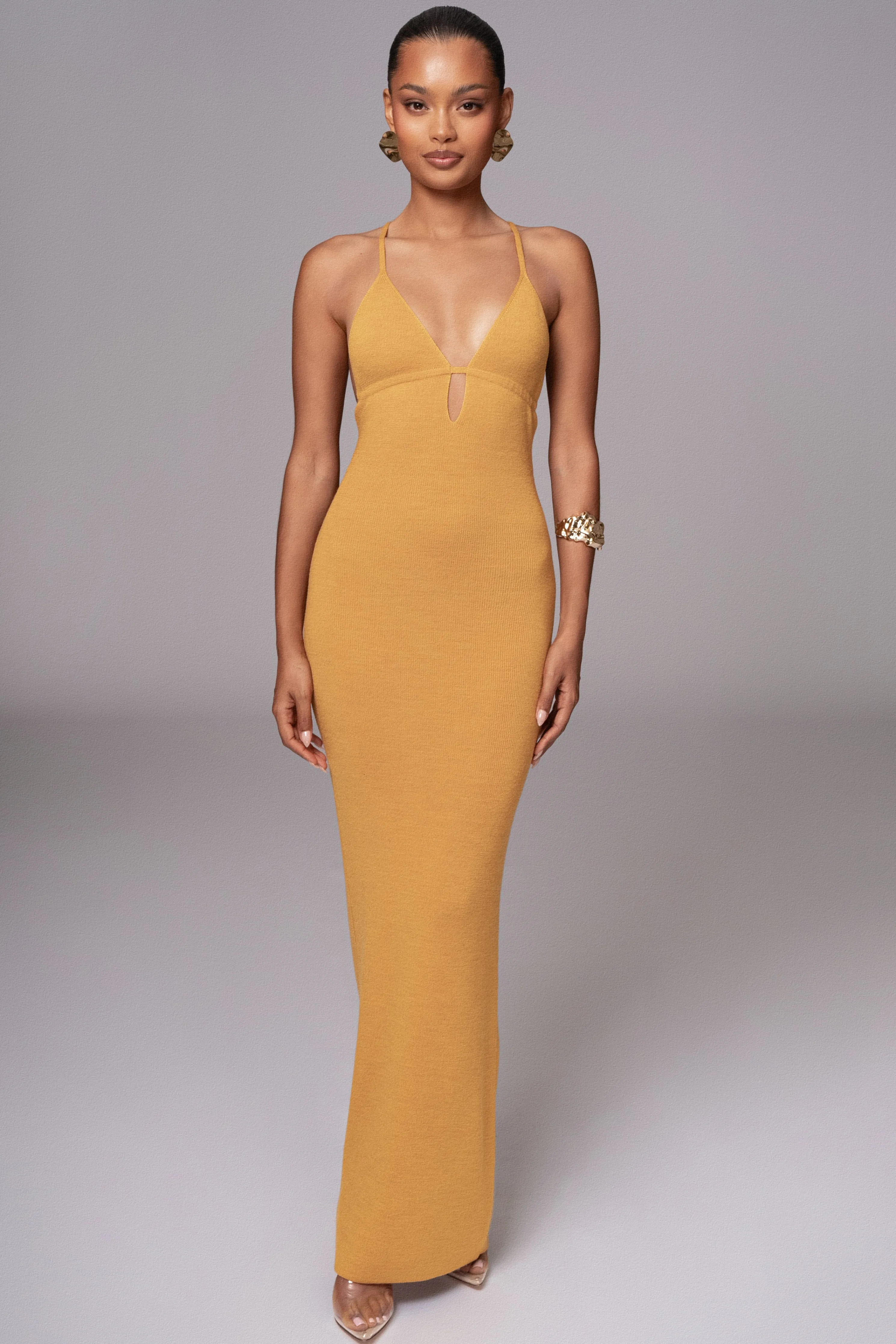 Yellow Sun Rays Knit Maxi Dress
