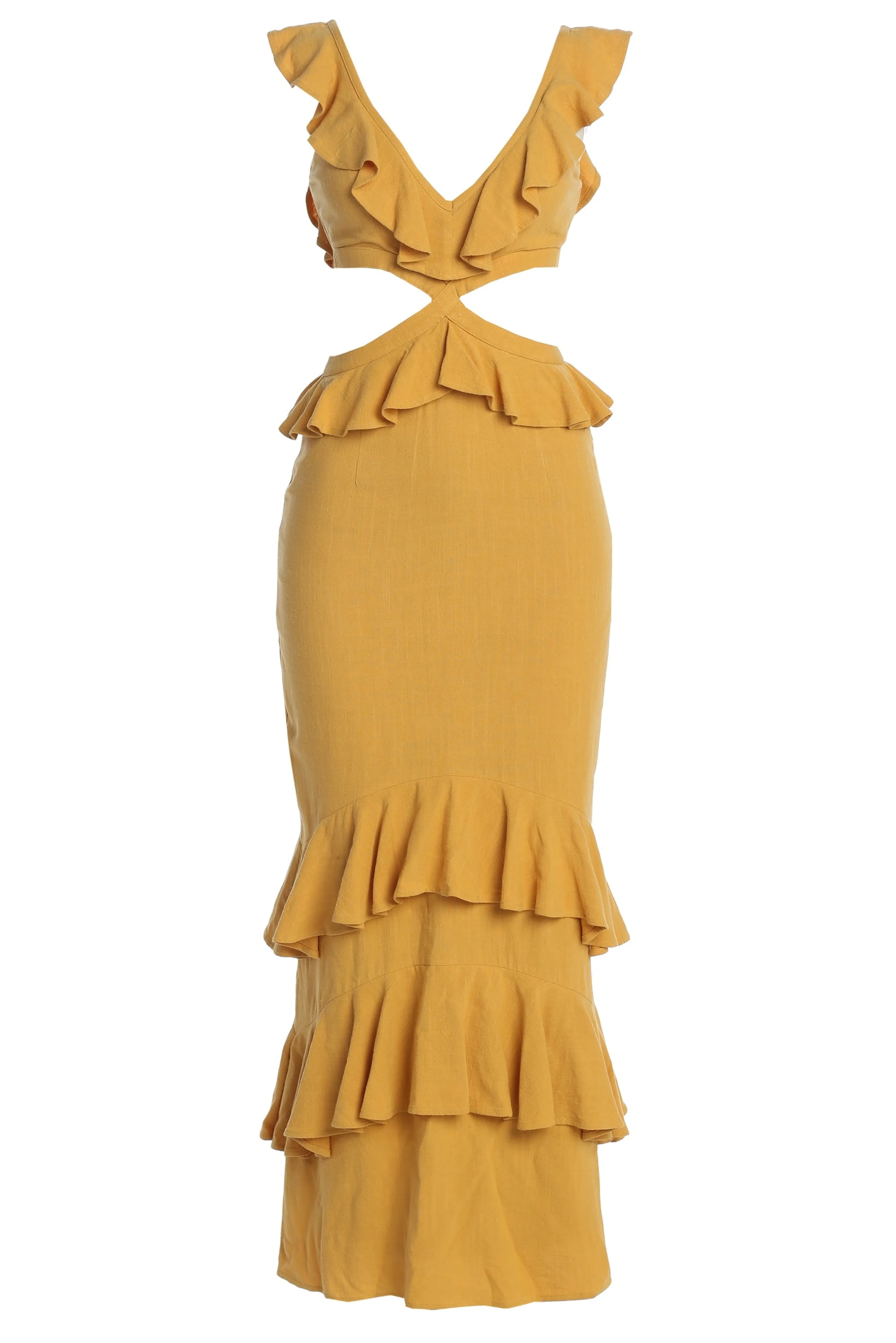Yellow Sunshine Ruffle Linen Dress